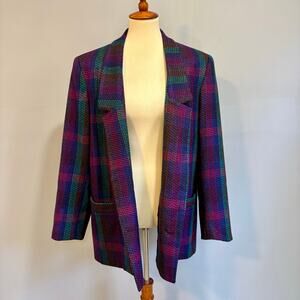 Vintage retro purple and teal plaid power blazer, size XL